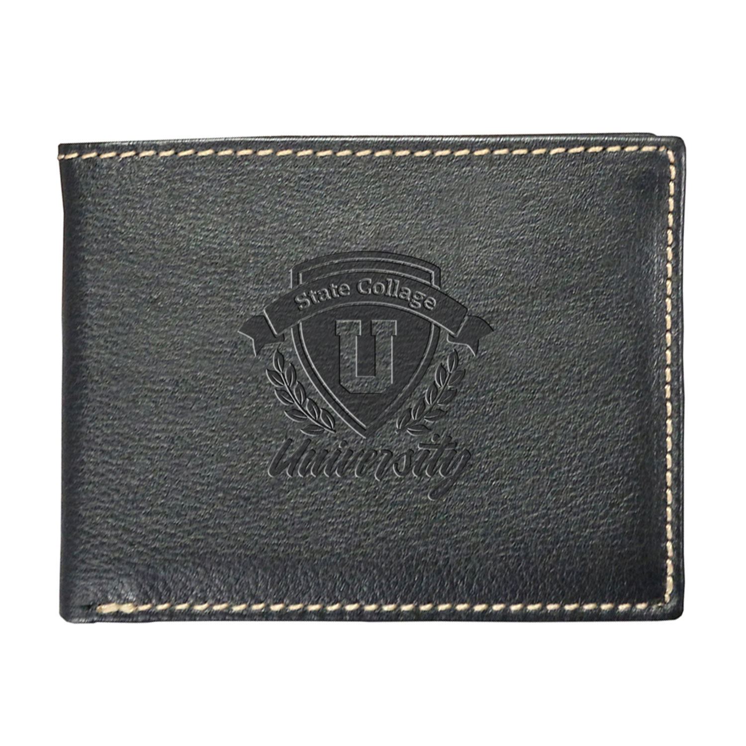 Front View of Black Andrew Philips® Leather Contrast Stitch Billfold Wallet