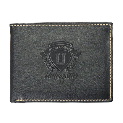Front View of Black Andrew Philips® Leather Contrast Stitch Billfold Wallet