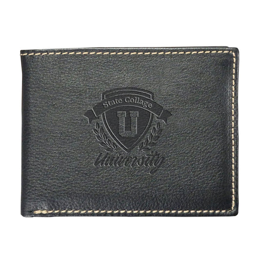 Front View of Black Andrew Philips® Leather Contrast Stitch Billfold Wallet