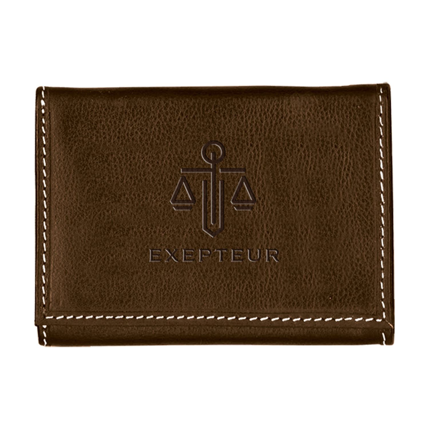 Front View of Black Andrew Philips® Leather Contrast Stitch Tri-Fold Wallet