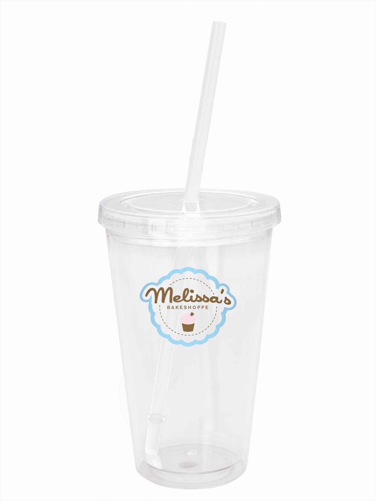 Front View of Clear Tumbler with Blue Lid and Blue Straw Good Value™ Clear Tumbler with Colored Lid - 18 oz.