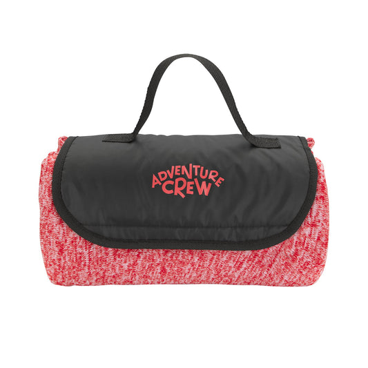 Front View of Black Heathered Fold Up Blanket