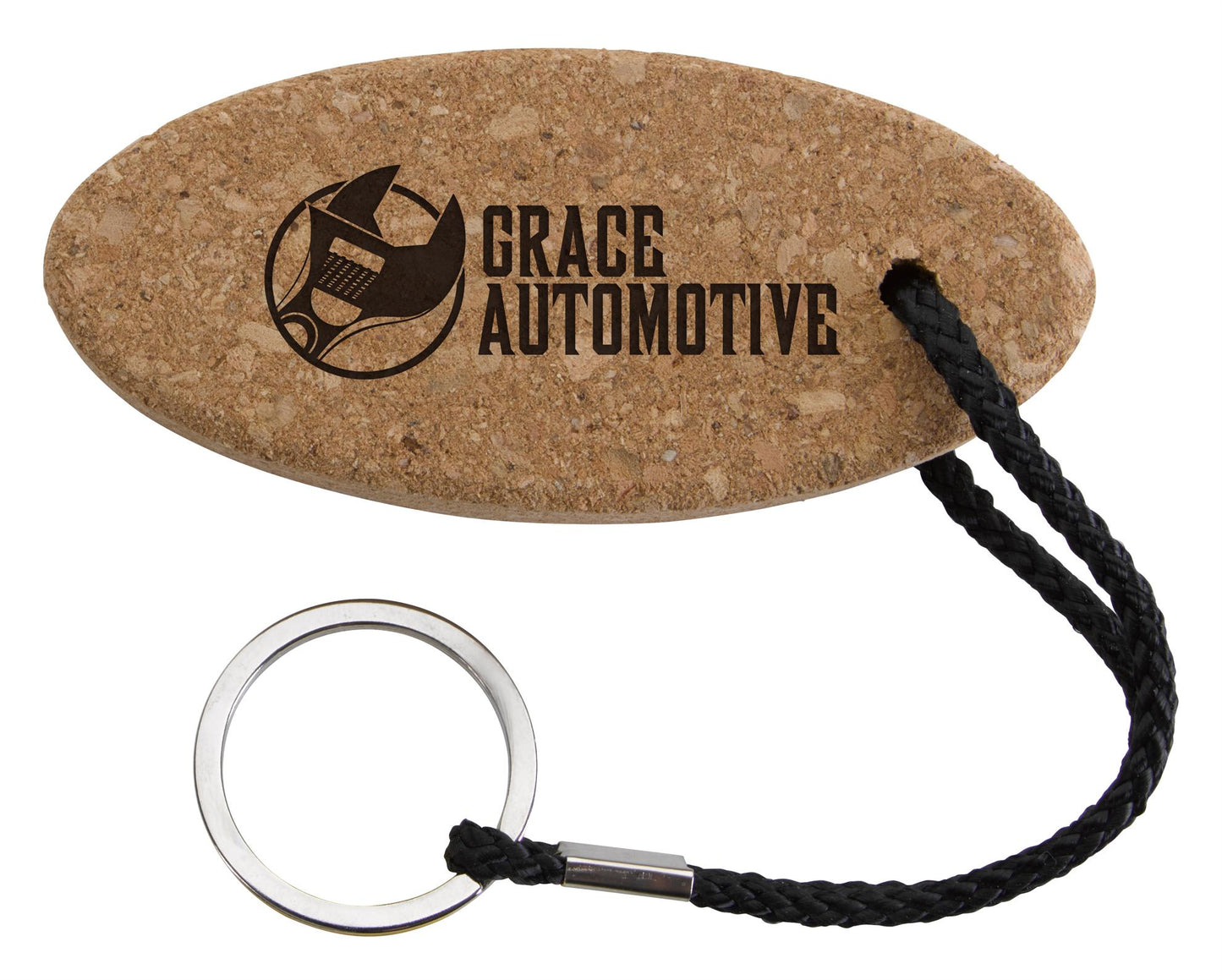 Front View of Natural Buoy Oval Cork Keychain