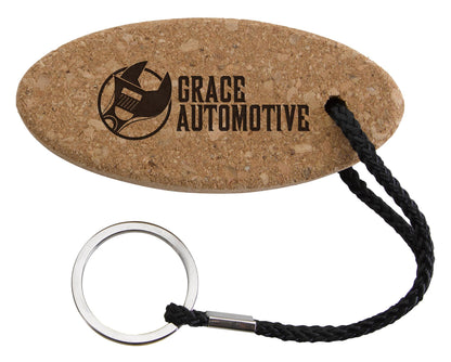 Front View of Natural Buoy Oval Cork Keychain