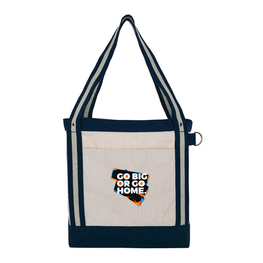 Front View of Black V Natural Striped Recycled Cotton Boat Bag