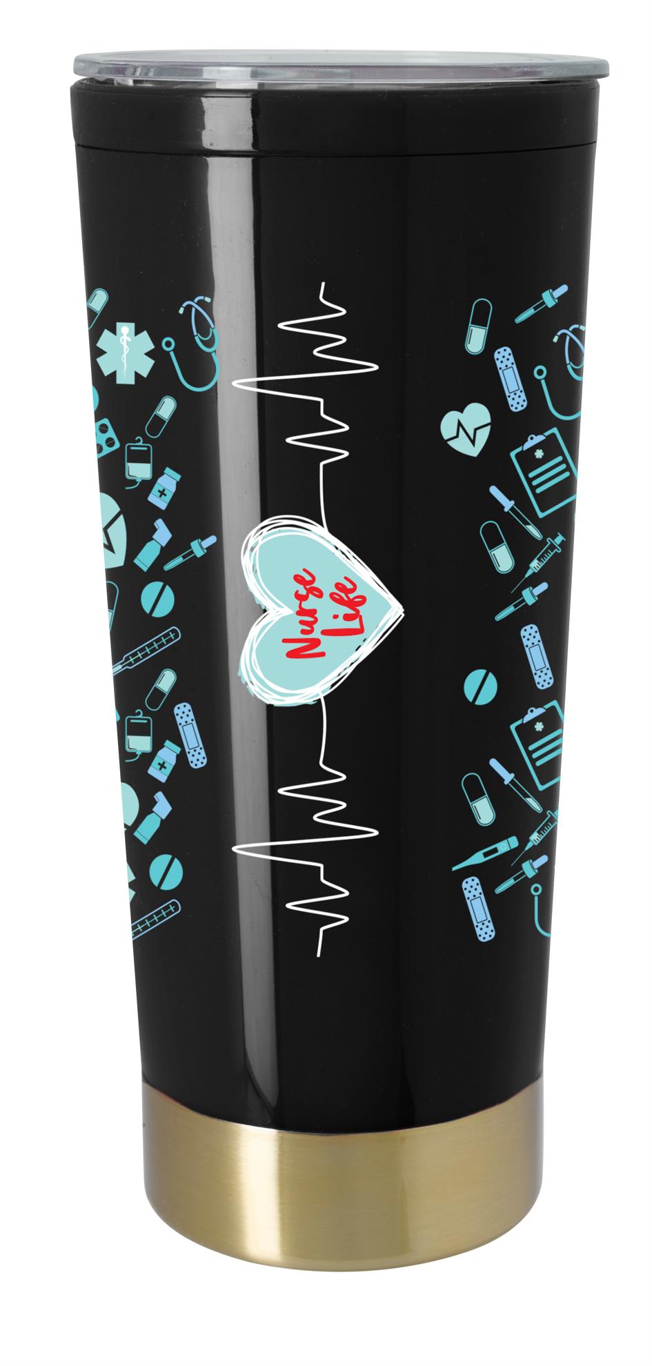 Front View of Black/Gold Good Value™ Iconic Tumbler - 20 oz.