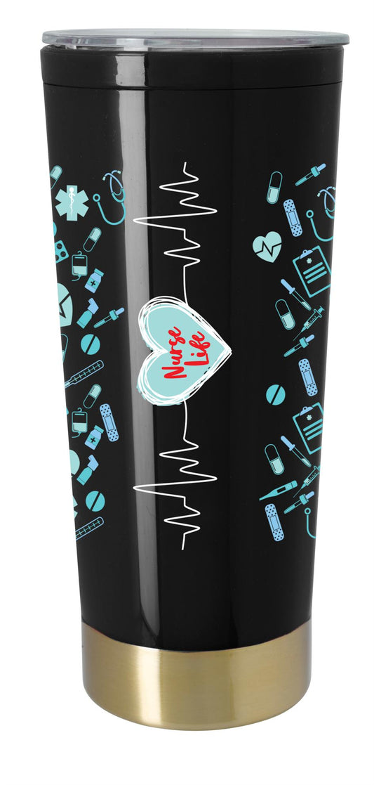 Front View of Black/Gold Good Value™ Iconic Tumbler - 20 oz.