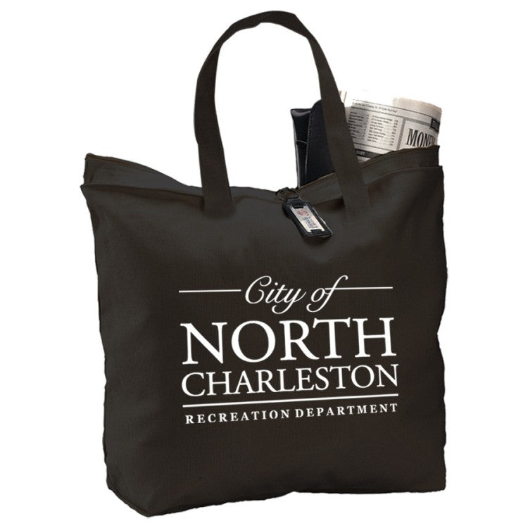 Black Canvas Zipper Tote Bag