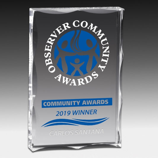 Screen Printed Scalloped Edge Rectangular Acrylic Paperweight Award (4"x 6"x 1")