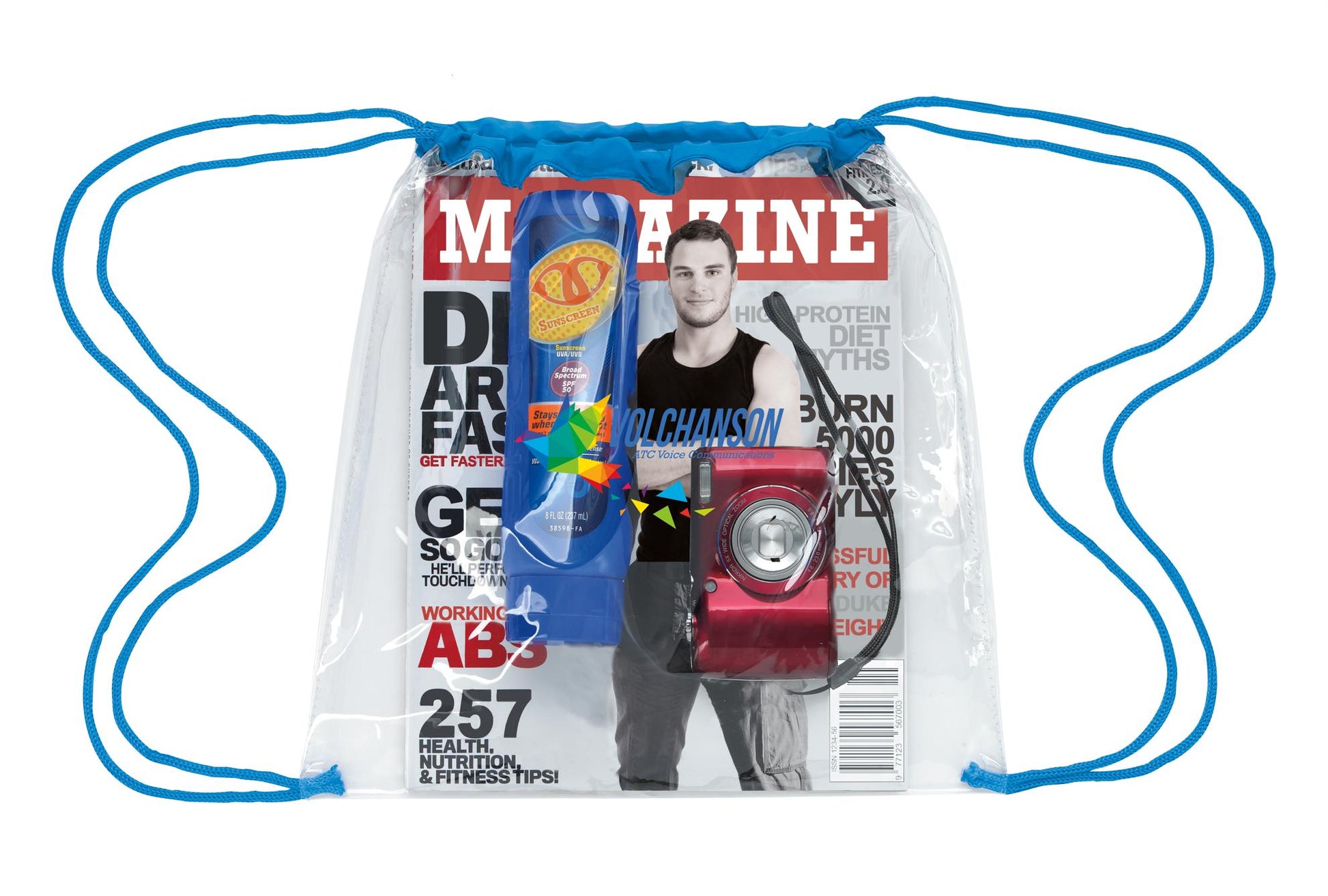 Front View of Black Good Value™ Clear Game Drawstring Backpack