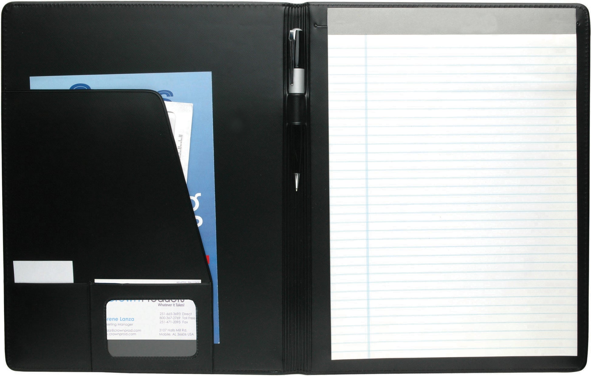 Inside View of Black Good Value™ Executive Crescent Padfolio