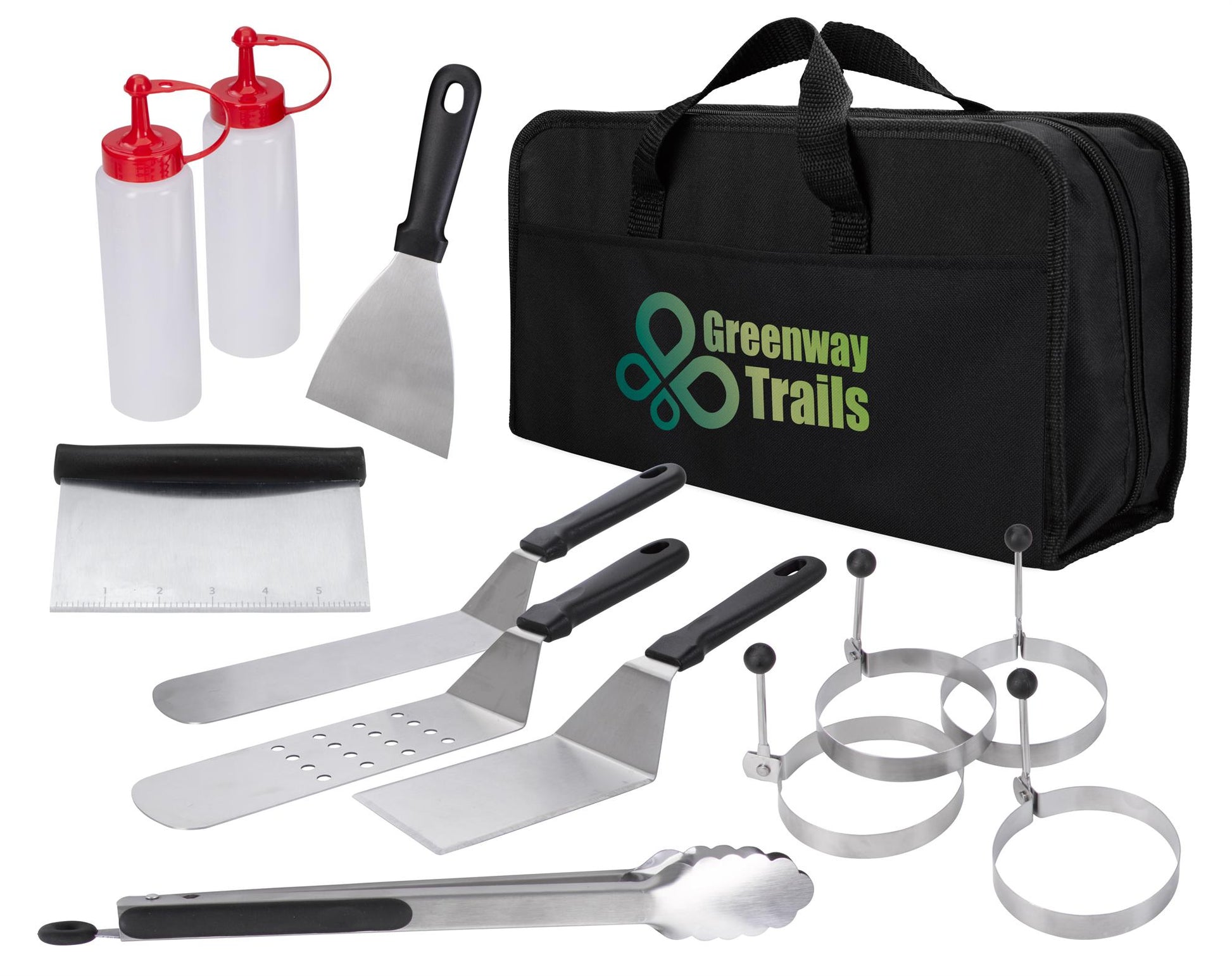 Front View of Black Griddle 12-Piece BBQ Set