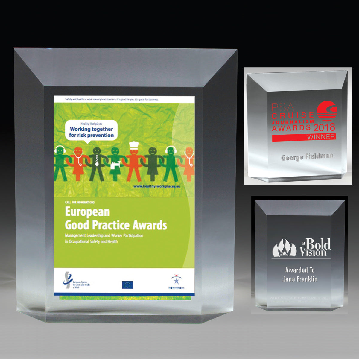 Beveled Elegant Freestanding Awards - Screen Printed - (5" x 6" x 1¼")