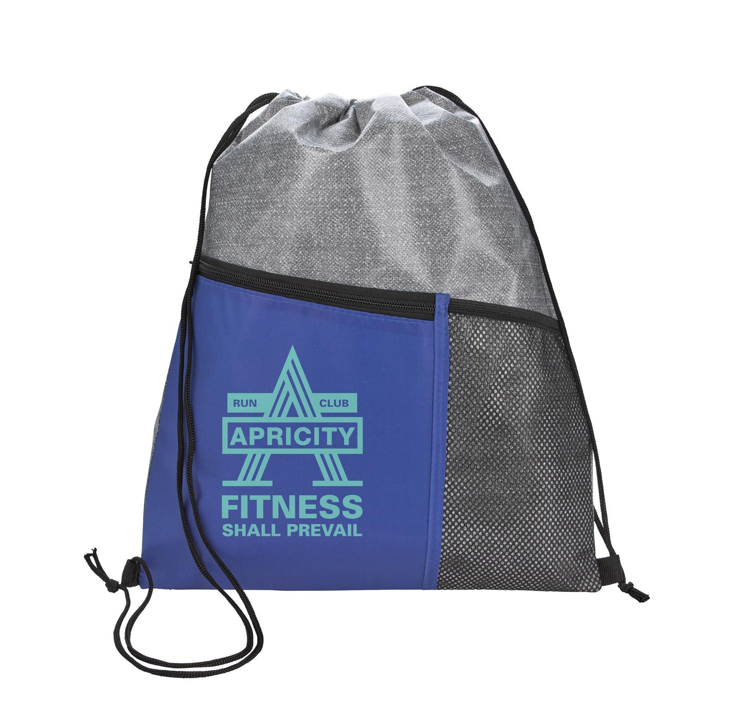 Front View of Black Good Value™ Heathered RPET Non-Woven Drawstring Backpack