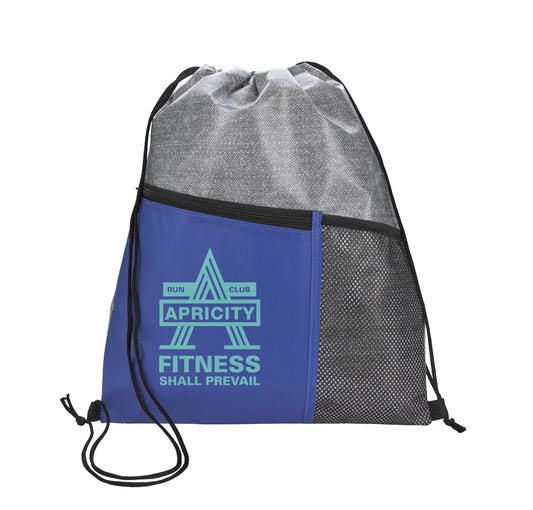 Front View of Black Good Value™ Heathered RPET Non-Woven Drawstring Backpack