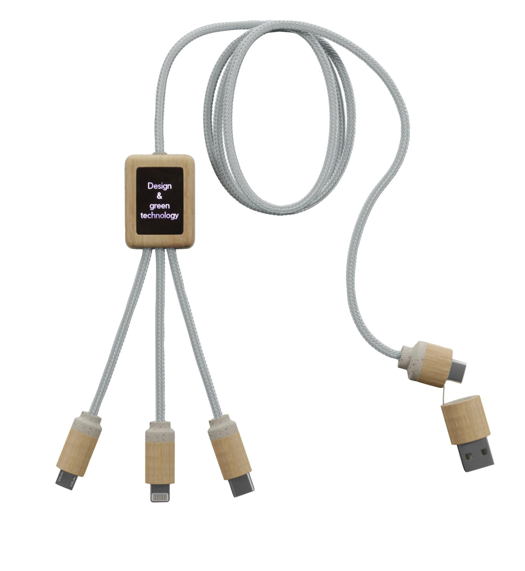Front View of White SCX Innovative Design™ 5-in-1 Bamboo Charging Cable 2A