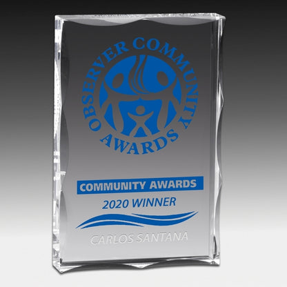 Laser Engraved Scalloped Edge Rectangular Acrylic Paperweight Award (4"x 6"x 1")