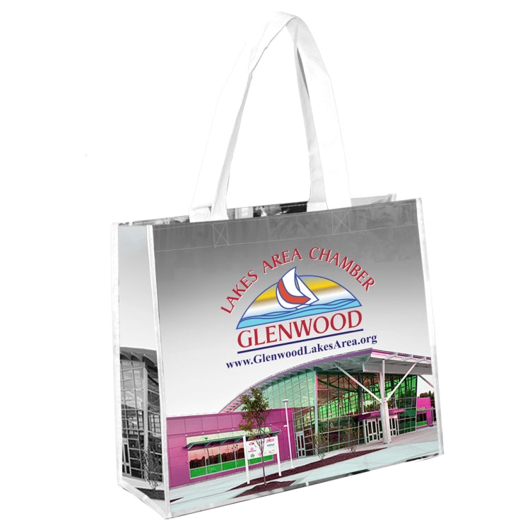 12-3/4"H x 15"W x 6”Gusset - "MARGARET" Non-Woven Full Color Laminated Wrap Carry All Tote
