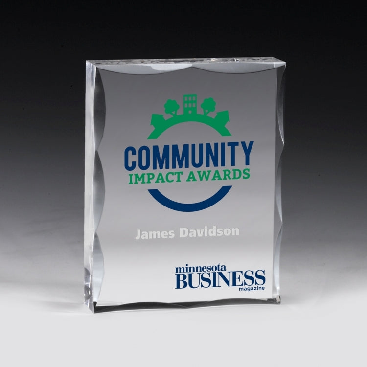 Laser Engraved Scalloped Acrylic Paperweight Awards - 4” x 5” x 1”