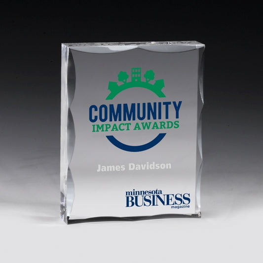 Laser Engraved Scalloped Acrylic Paperweight Awards - 4” x 5” x 1”