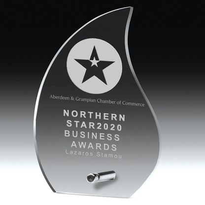 Flame Acrylic Award w/Chrome Base (5 5/8"x8"x1/2") - Screen Print