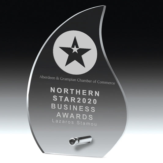 Flame Acrylic Award w/Chrome Base (5 5/8"x8"x1/2") - Screen Print