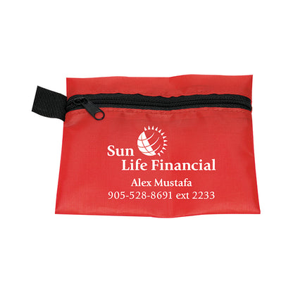 Bixby Plus San" 13 Piece Mask & Sanitizing Safety Kit inserted into Zipper Pack