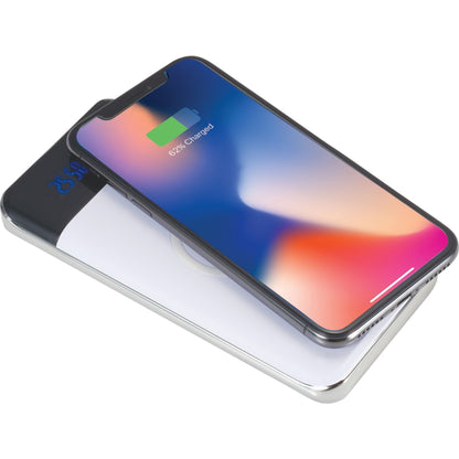 Front View of White Constant 10000 mAh Wireless Power Bank w/Display