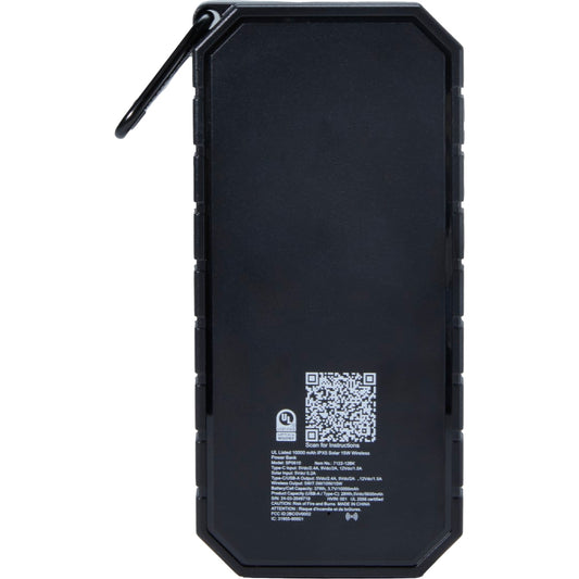 Front View of Black UL Listed 10000  IPX5 Solar 15W Wireless Power Ban
