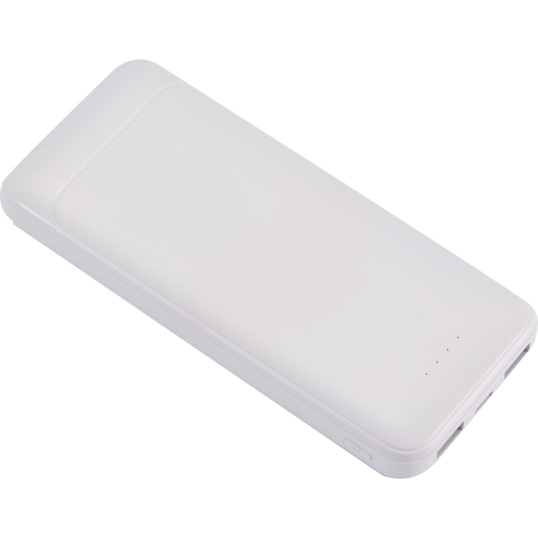 Front View of White Pwr Pal 10000 mAh Power Bank with Integrated Cable