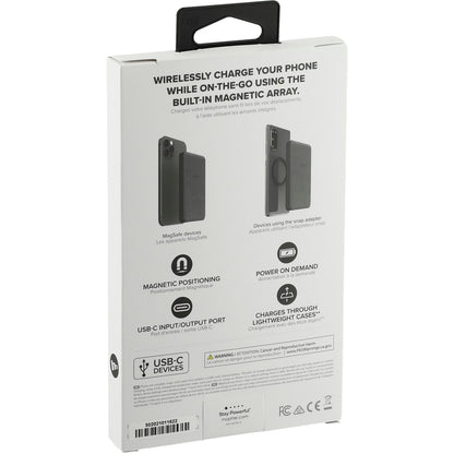 Front View of Black mophie® Snap+ Mini 5000 mAh Wireless Power Bank