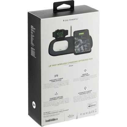 Front View of Black mophie® 3-in-1 Fabric Wireless Charging Pad