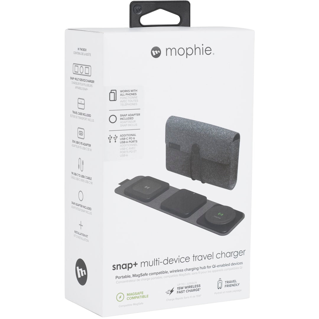 Front View of Black mophie® Snap + Multi-device Travel Charger
