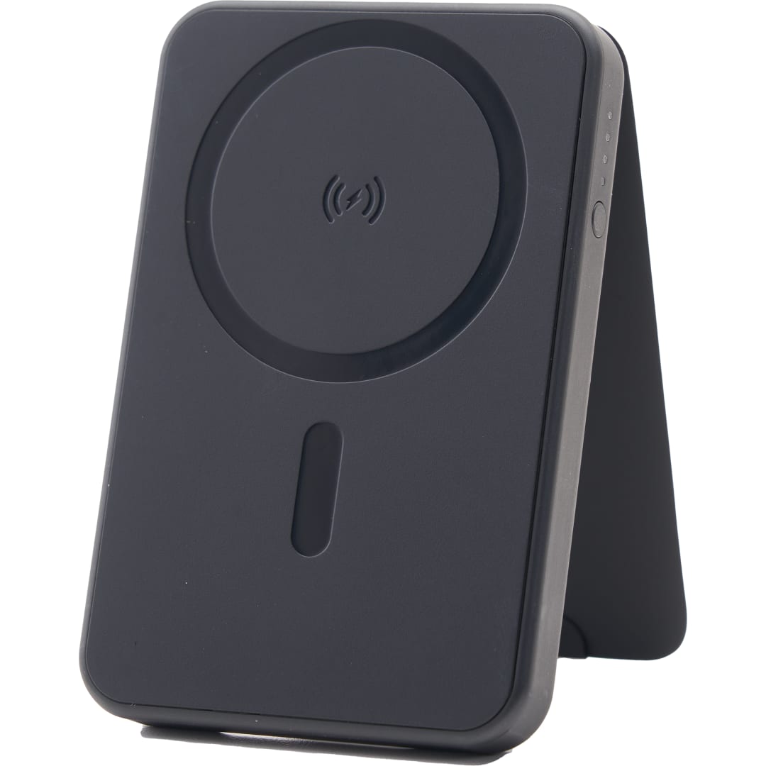 Front View of Black mophie® Snap+5000 mAh Wireless Power Bank w/ Stand