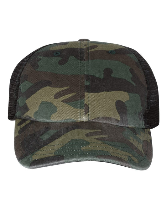 Garment Washed Printed Trucker Cap - 111P