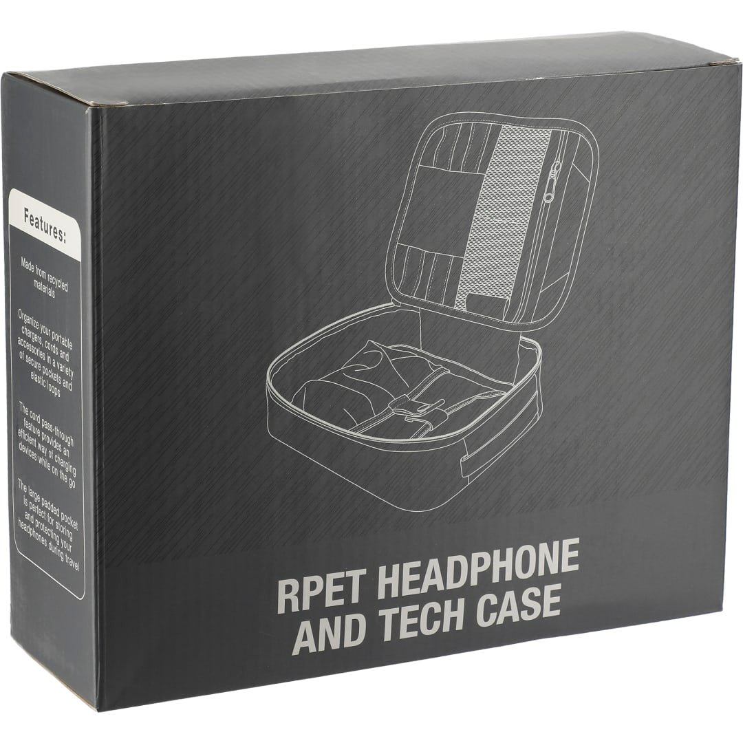 Front View of Black RPET Headphone and Tech Case