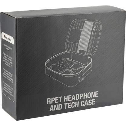 Front View of Black RPET Headphone and Tech Case