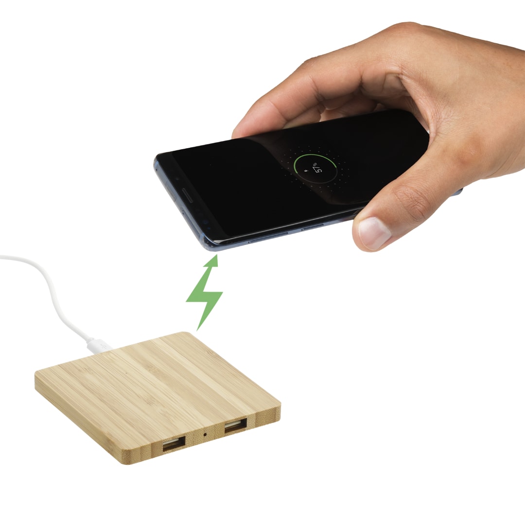 FSC® 100% Bamboo Wireless Charge Pad w/Dual Output