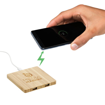 FSC® 100% Bamboo Wireless Charge Pad w/Dual Output