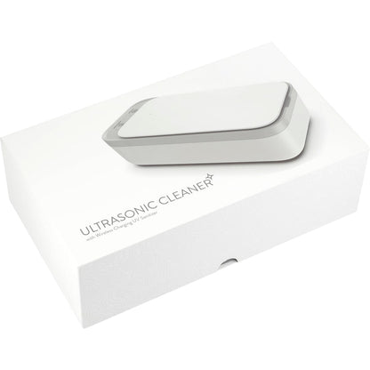 Front View of White Ultrasonic Cleaner Wireless Charging UV Sanitizer