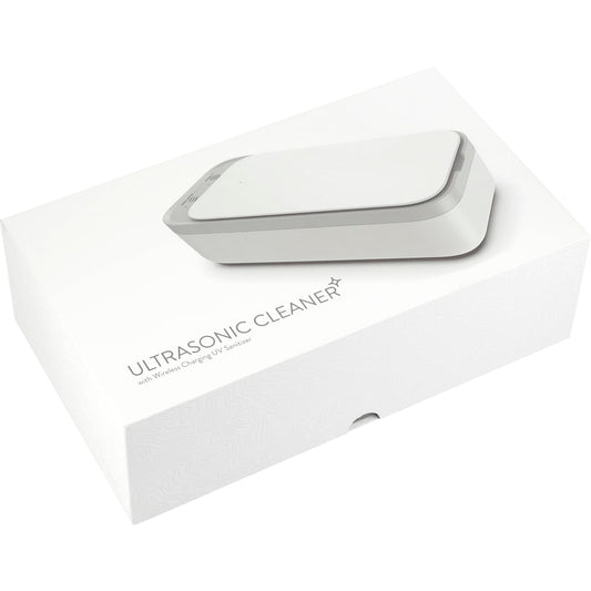 Front View of White Ultrasonic Cleaner Wireless Charging UV Sanitizer