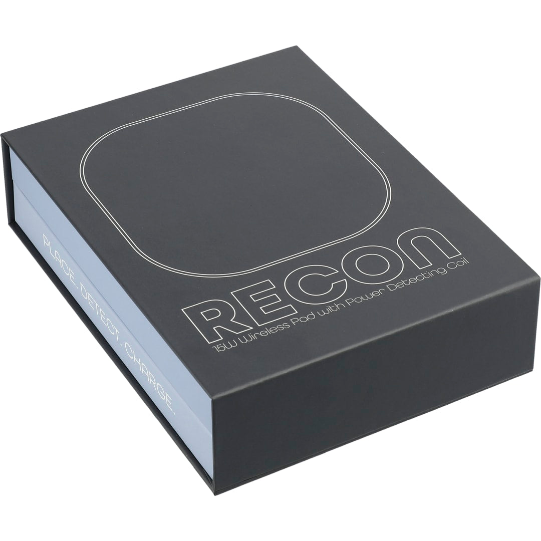 Front View of Black Recon 15W Wireless Pad with Power Detecting Coil