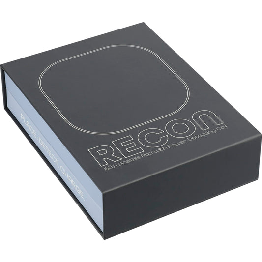 Front View of Black Recon 15W Wireless Pad with Power Detecting Coil