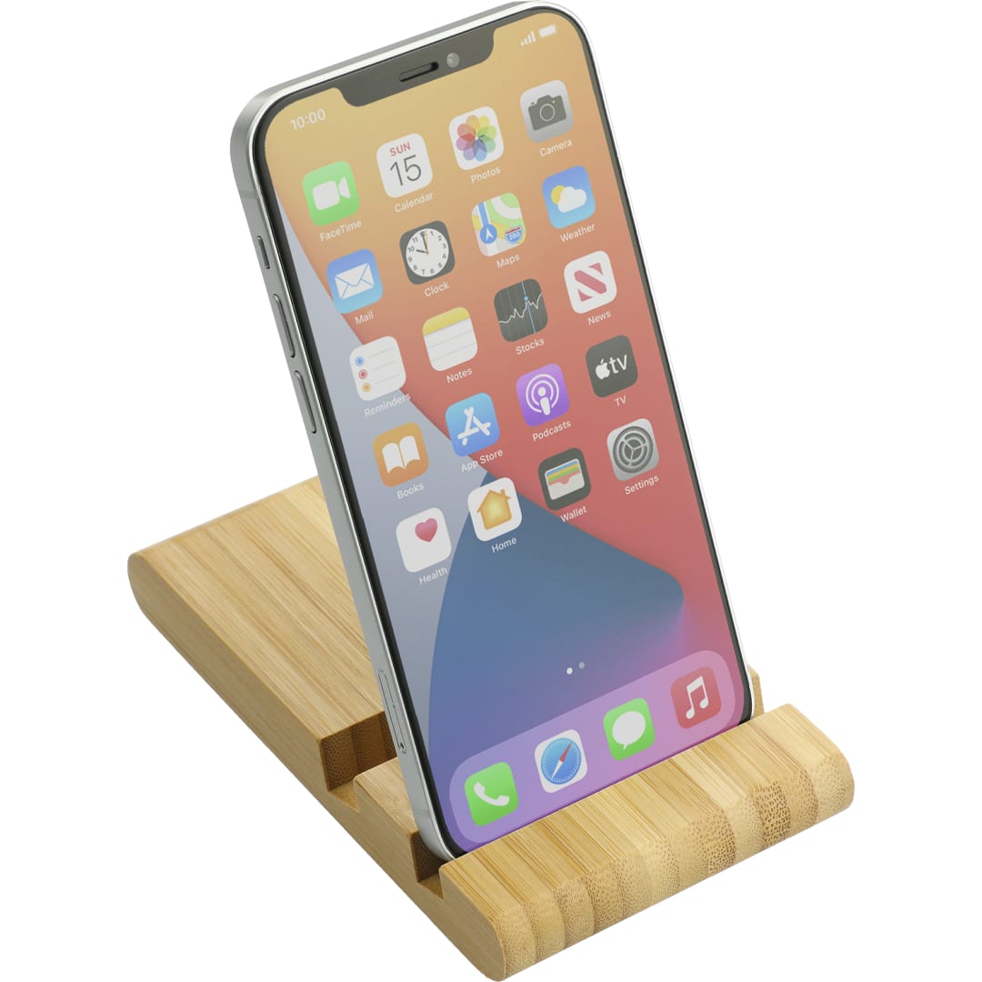 Front View of Natural Estand Bamboo Phone and Tablet Stand