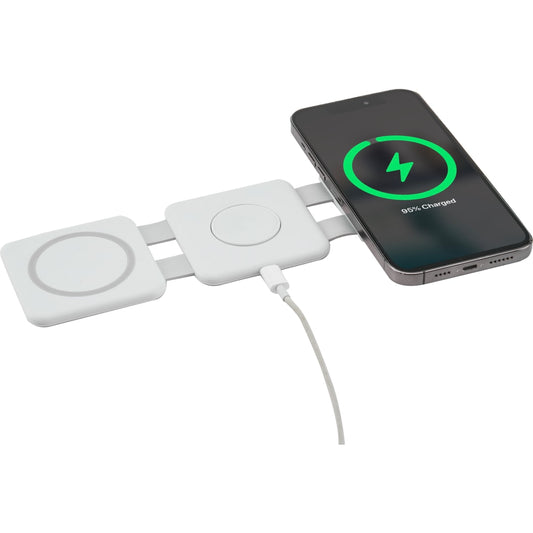 Front View of White 3-in-1 Power Fold 15W MagClick™ Wireless Chargers