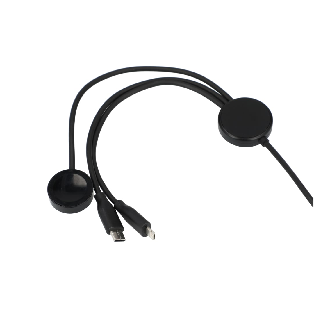 Front View of Black 5-in-1 Long Charging Cables with iWatch Charger