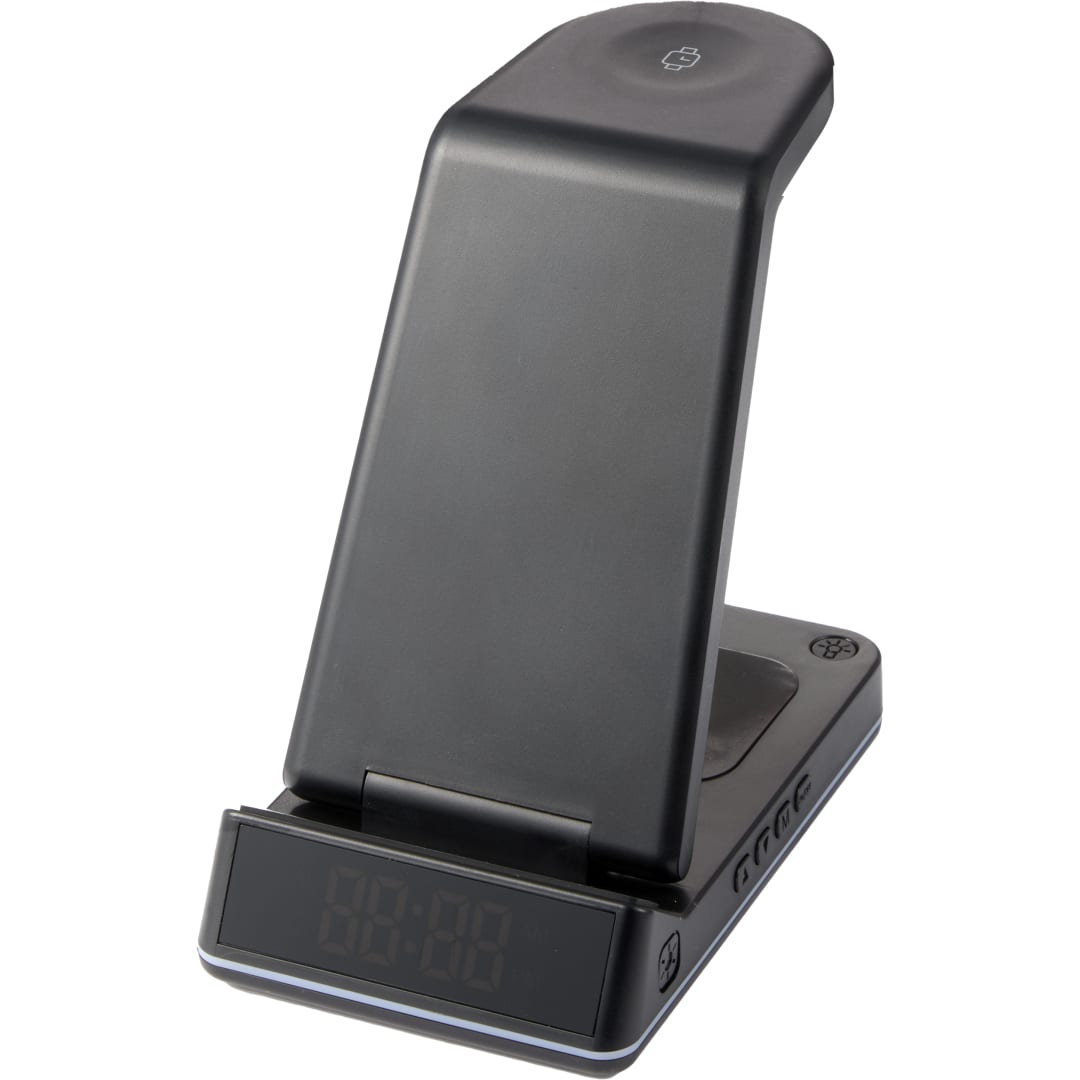 Front View of Black TriCharge Plus 3-IN-1 Qi Wireless Charging Stand