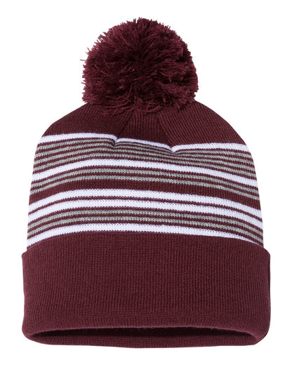 12" Striped Pom-Pom Cuffed Beanie - SP60