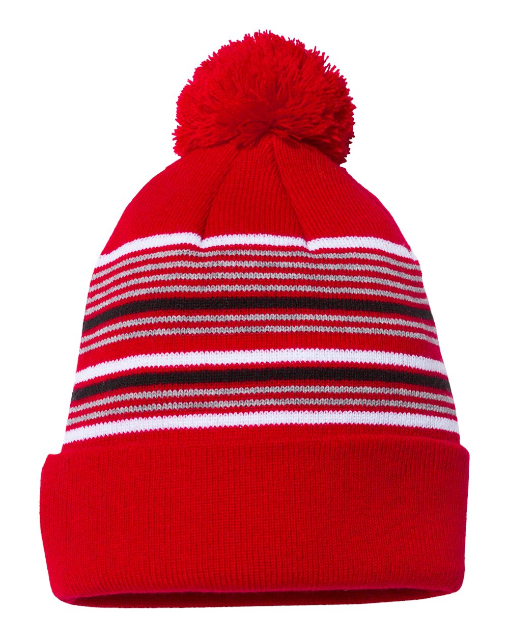 12" Striped Pom-Pom Cuffed Beanie - SP60