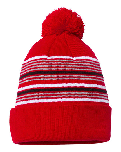 12" Striped Pom-Pom Cuffed Beanie - SP60